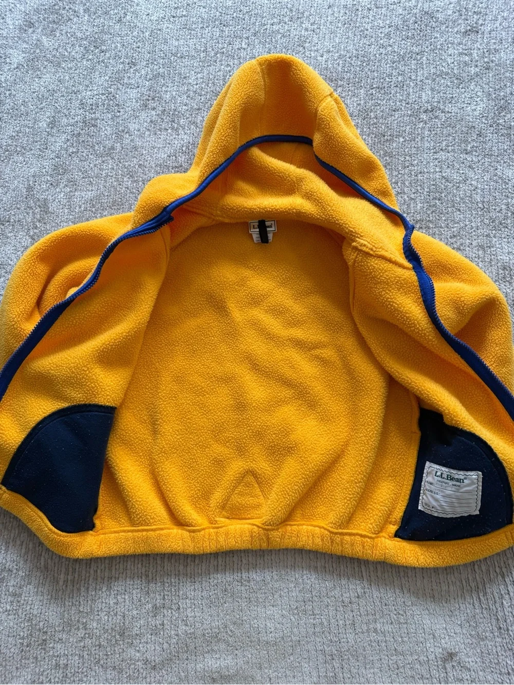 LL‎ Bean Kids Fleece Jacket Yellow Hooded Full Zip USA Made Size XS